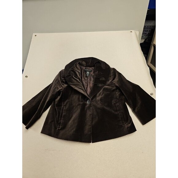 Womens New York & Company Stretch Brown Crop Velvet Blazer Jacket Petticoat S - Picture 1 of 5